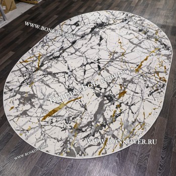 Турецкий Абстрактный Ковер Белый с Золотистым Арт 30325